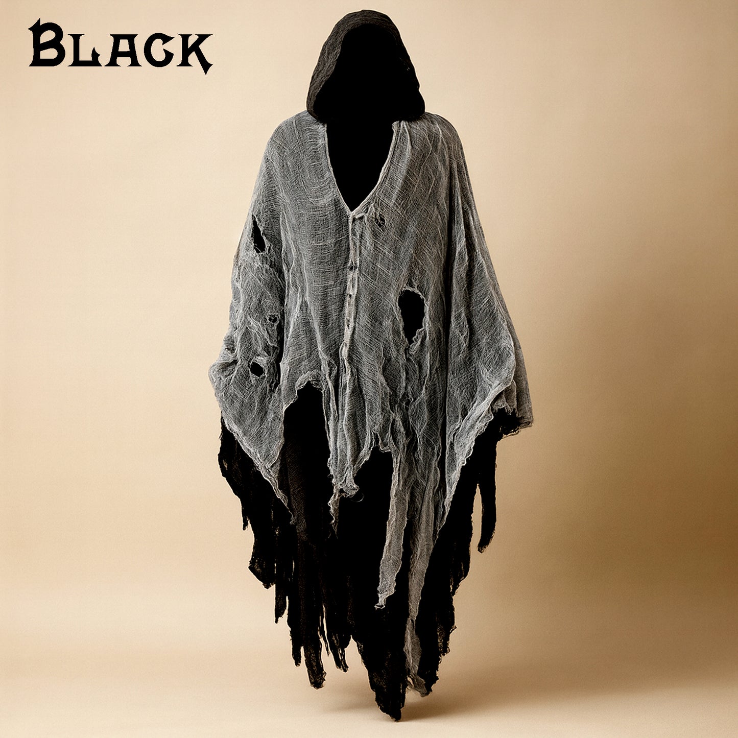 Adult Ghost Halloween Costume, Hooded Dark Spirit Cape Cloak, Spooky Masquerade Fantasy Cosplay Outfit, Horror Vampire Zombie Poncho Hood