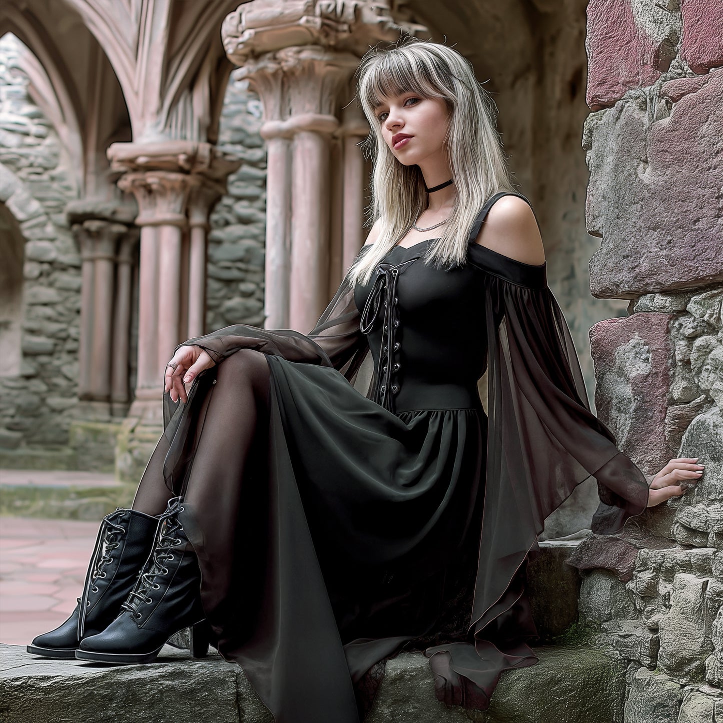 Halloween Party Witch Dress, Medieval Gothic Vampire Women Costume, Black Chiffon Gown Plus Size, Dark Fairy Outfit, Fantasy Elven Cosplay