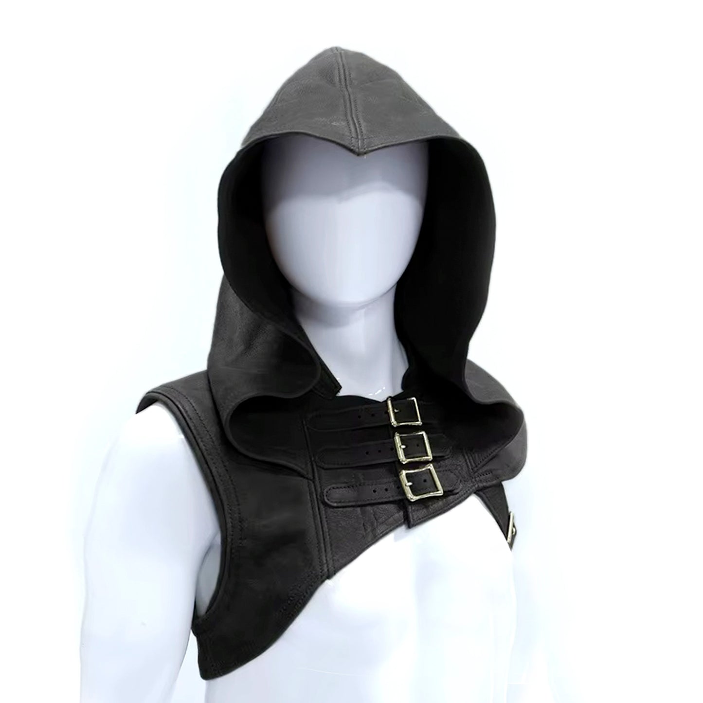 Medieval Ranger Hood, Vegetal Leather Cowl for LARP Cosplay Costume, Assassin Rogue Hoodie, Unisex Hooded Cape, Dune Steampunk Shadow Outfit