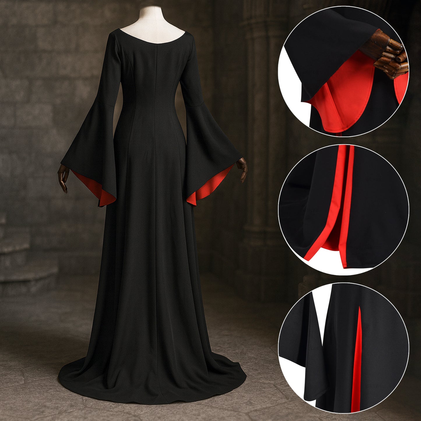 Morticia Addams Dress Black & Red - NEW 2025 Halloween Costume