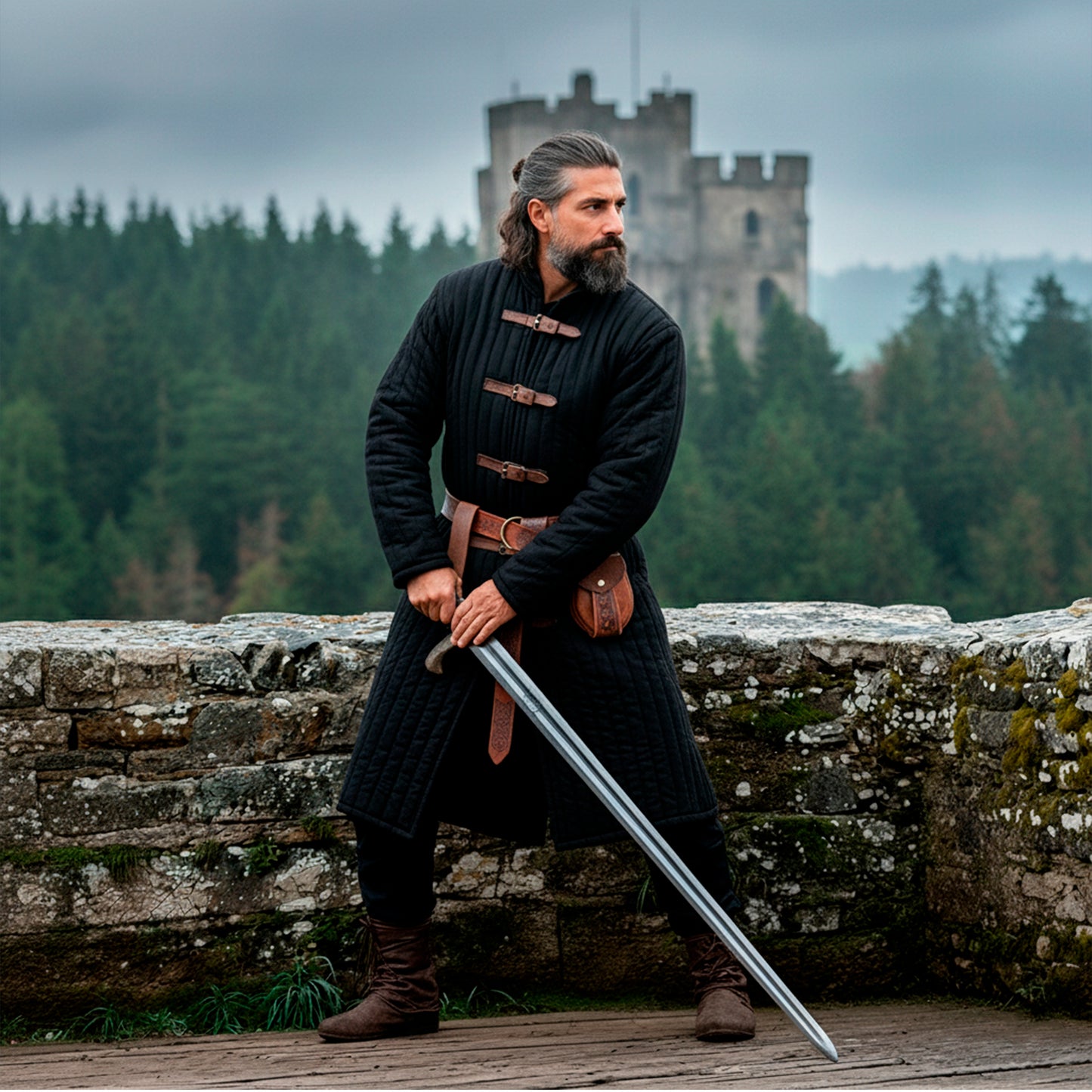 Medieval Knight Gambeson Aketon, Renaissance Fair Quilted Coat for SCA LARP Viking Warrior Cosplay Costume, Mens Padded Armor Jacket