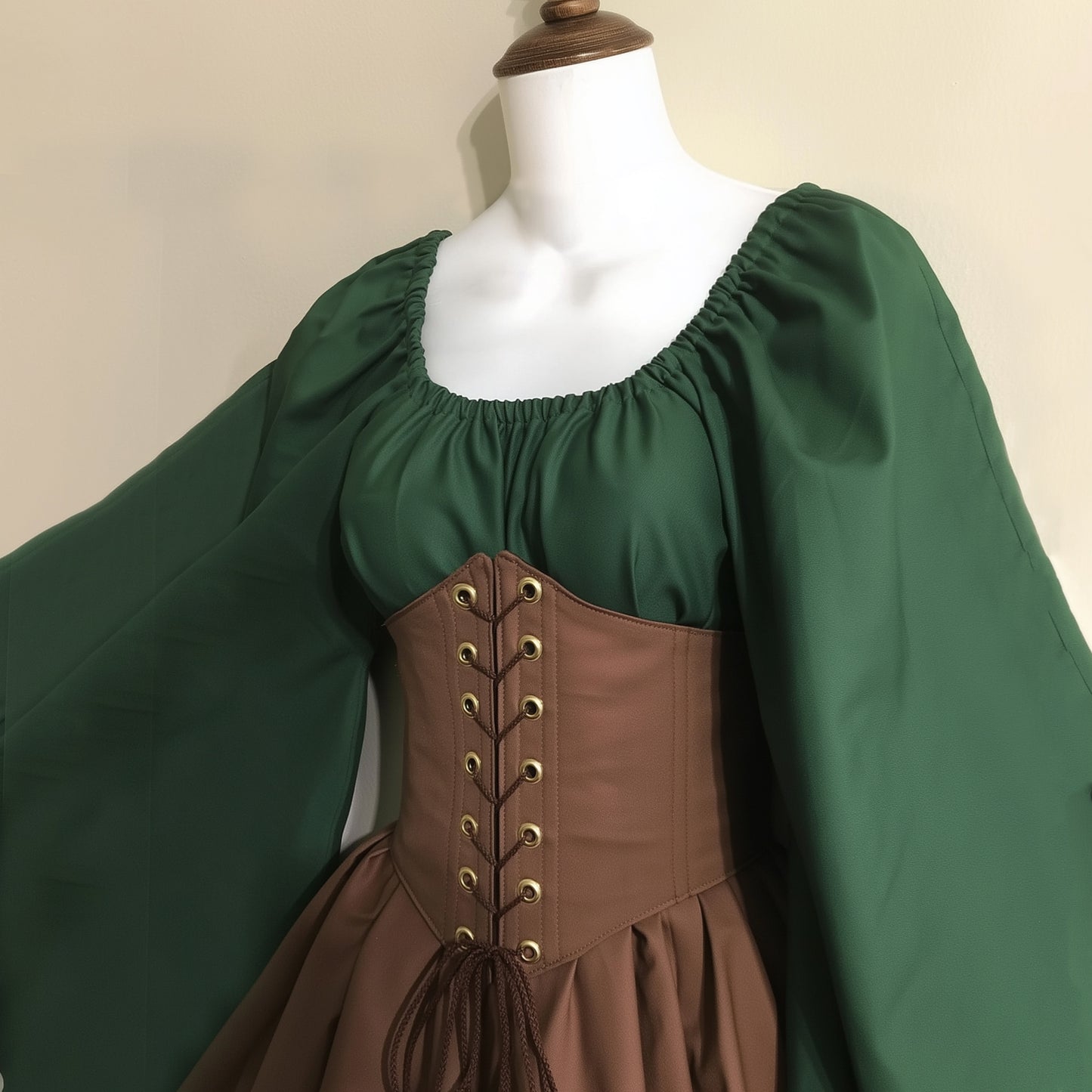 Elven Short Dress with Flared Sleeve & Corset, Plus Size, Forest Fairy Cosplay LARP Costume, Pixie Fantasy Outfit, Medieval Renfaire Clothes