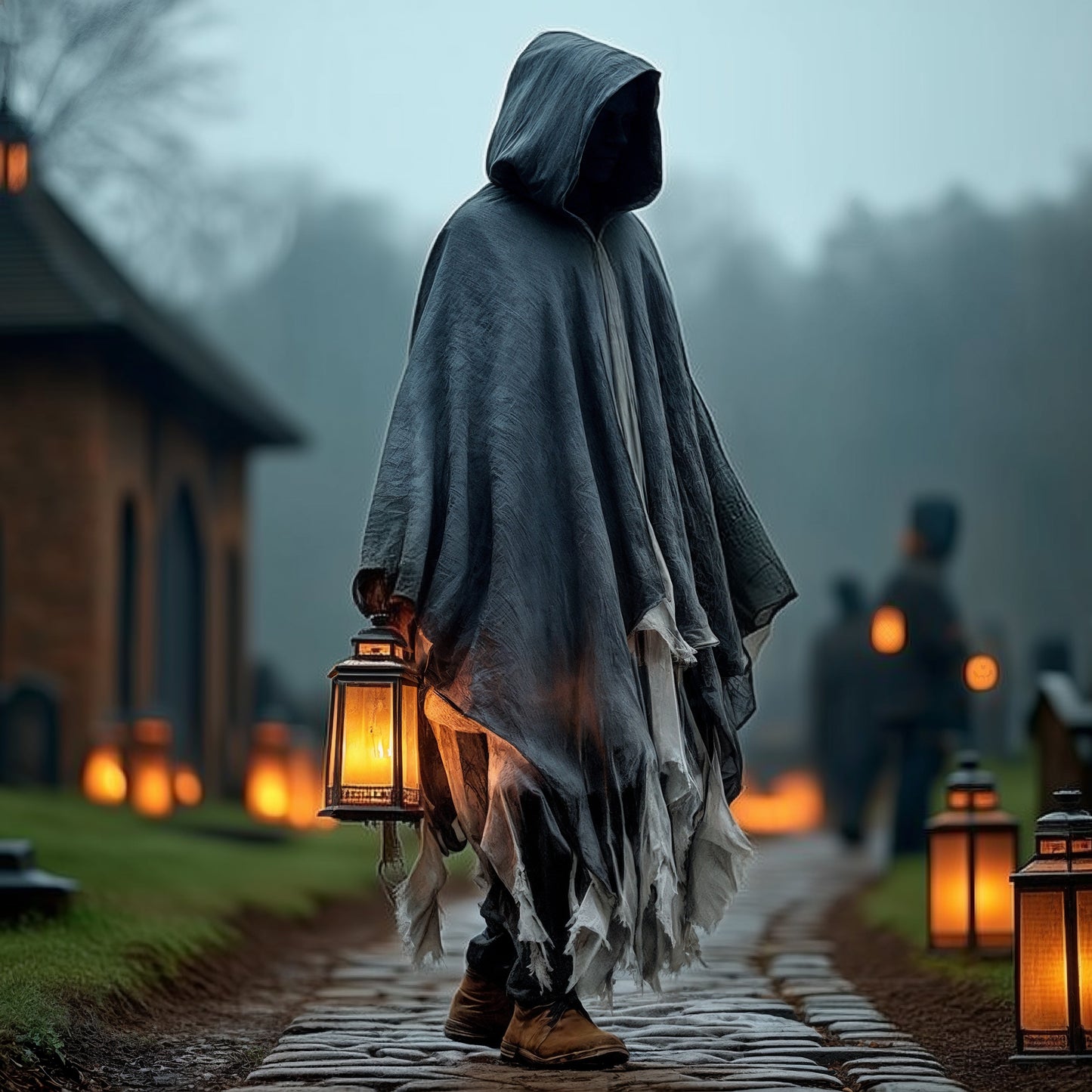 Adult Ghost Halloween Costume, Hooded Dark Spirit Cape Cloak, Spooky Masquerade Fantasy Cosplay Outfit, Horror Vampire Zombie Poncho Hood