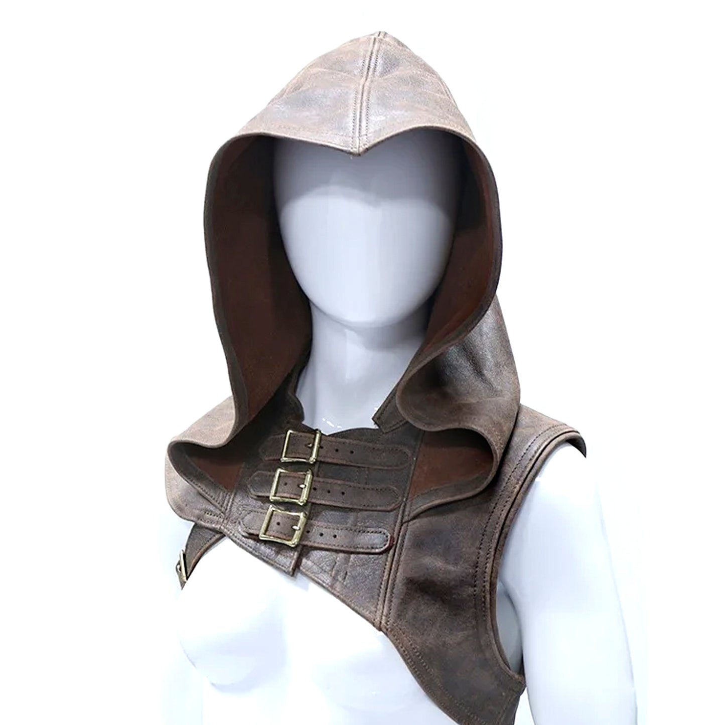 Medieval Ranger Hood, Vegetal Leather Cowl for LARP Cosplay Costume, Assassin Rogue Hoodie, Unisex Hooded Cape, Dune Steampunk Shadow Outfit