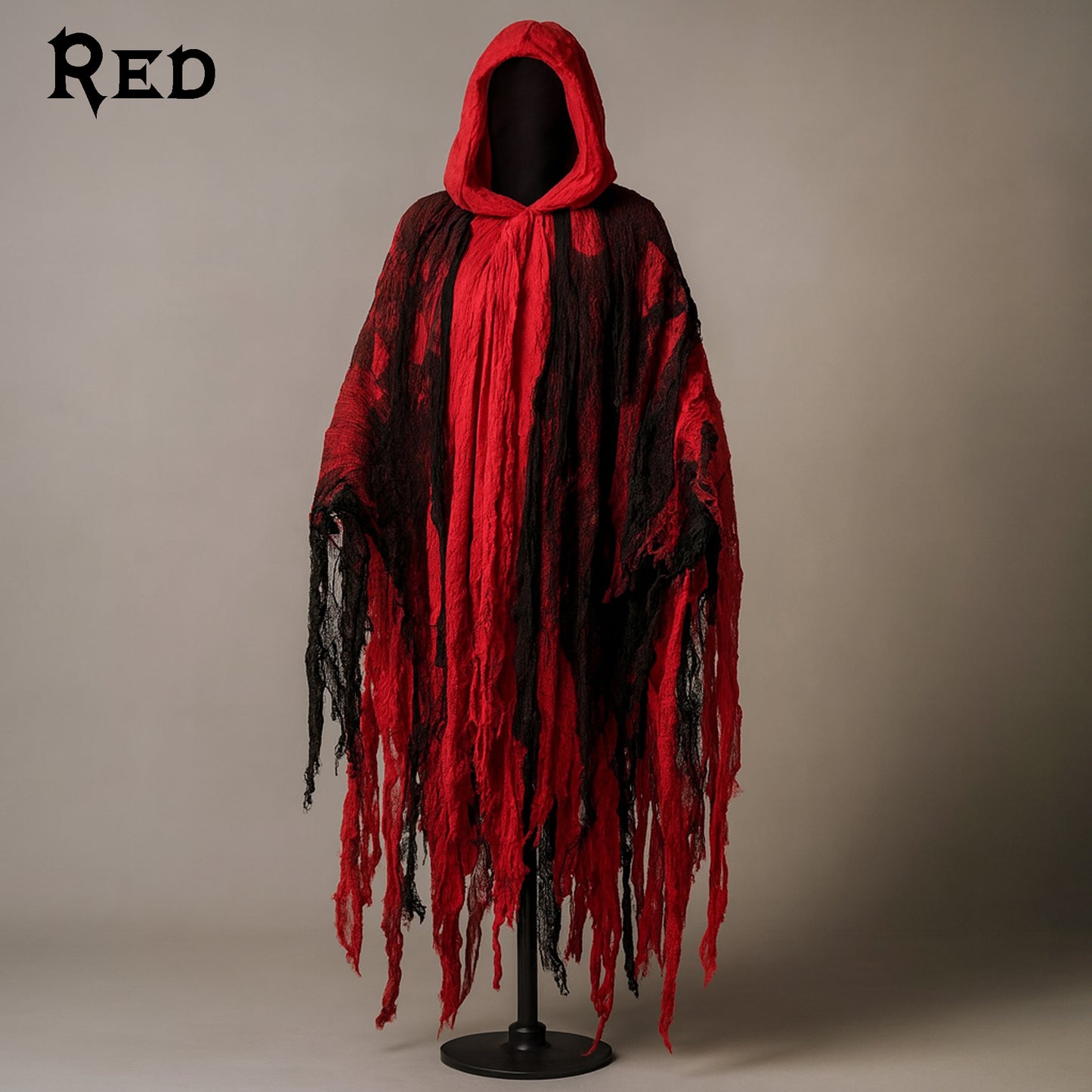 Red Adult Ghost Halloween Costume, Hooded Dark Spirit Cape Cloak, Spooky Masquerade Fantasy Cosplay Outfit, Horror Vampire Zombie Poncho Hood