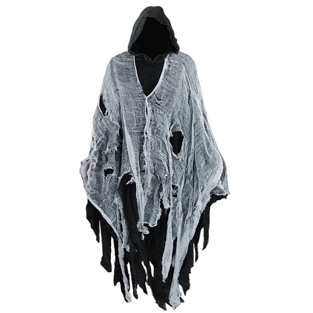 Adult Ghost Halloween Costume, Hooded Dark Spirit Cape Cloak, Spooky Masquerade Fantasy Cosplay Outfit, Horror Vampire Zombie Poncho Hood