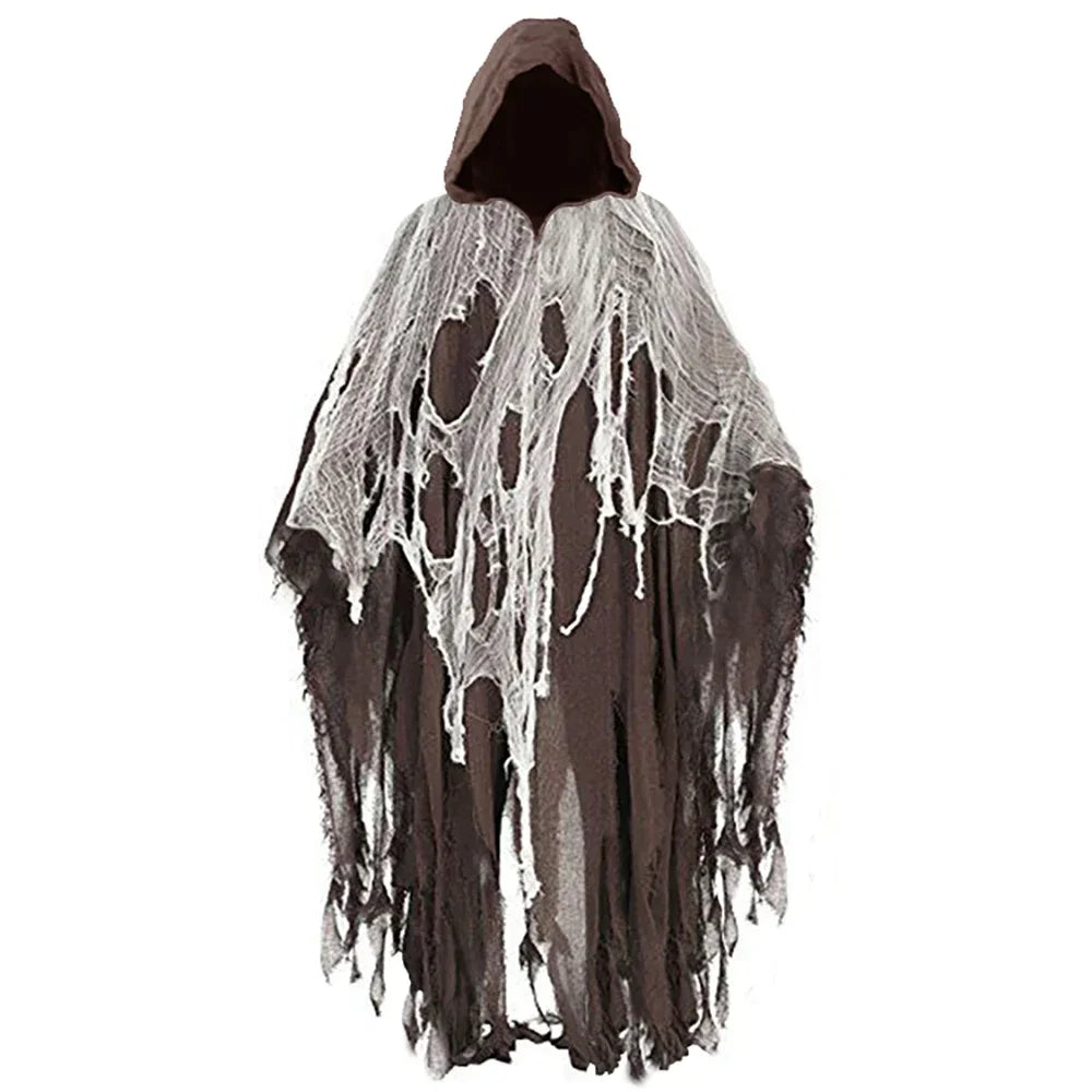 Adult Ghost Halloween Costume, Hooded Dark Spirit Cape Cloak, Spooky Masquerade Fantasy Cosplay Outfit, Horror Vampire Zombie Poncho Hood