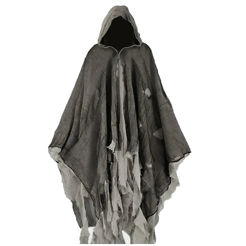 Adult Ghost Halloween Costume, Hooded Dark Spirit Cape Cloak, Spooky Masquerade Fantasy Cosplay Outfit, Horror Vampire Zombie Poncho Hood