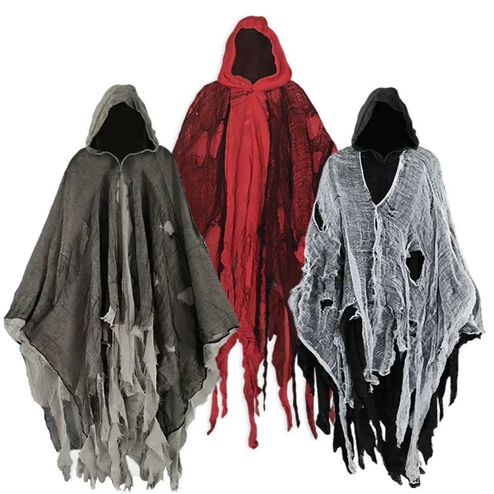 Adult Ghost Halloween Costume, Hooded Dark Spirit Cape Cloak, Spooky Masquerade Fantasy Cosplay Outfit, Horror Vampire Zombie Poncho Hood