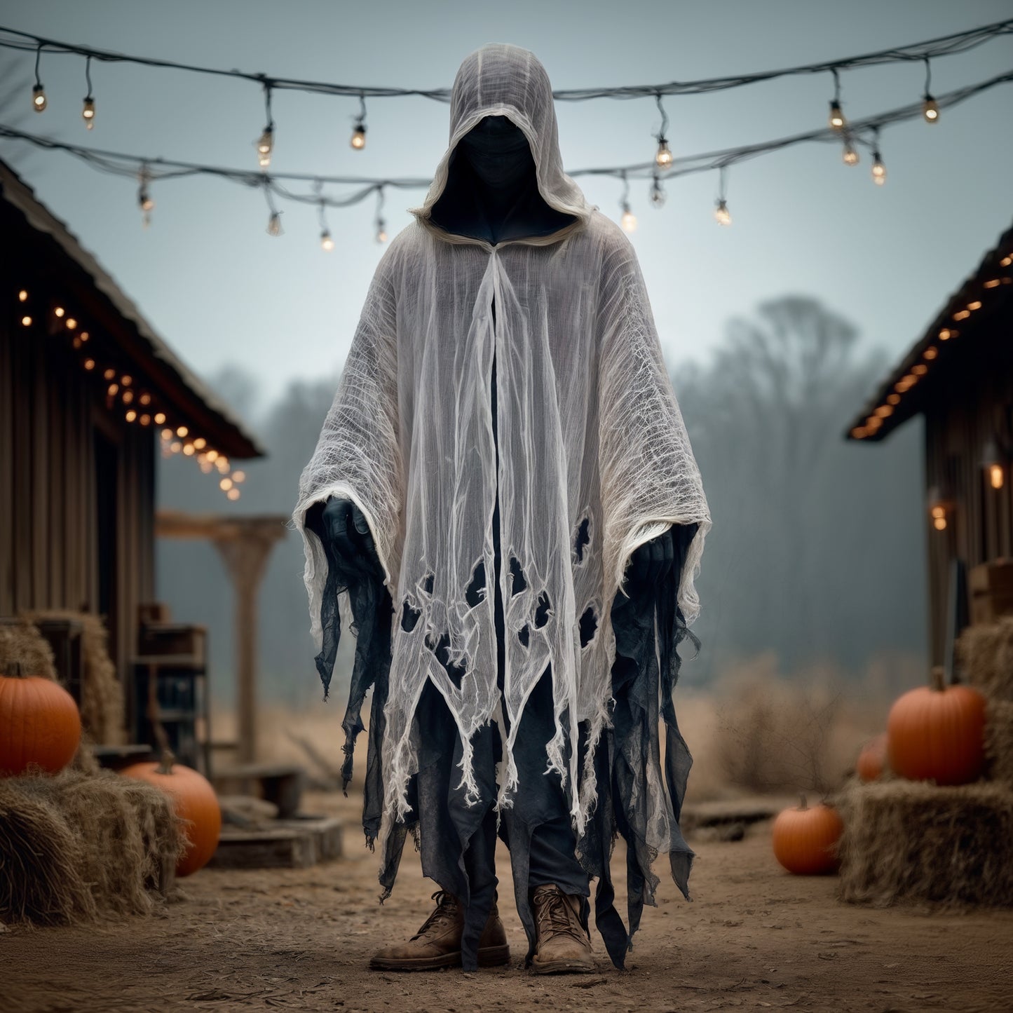 Adult Ghost Halloween Costume, Hooded Dark Spirit Cape Cloak, Spooky Masquerade Fantasy Cosplay Outfit, Horror Vampire Zombie Poncho Hood