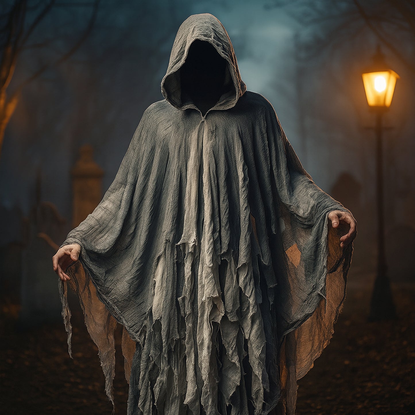 Adult Ghost Halloween Costume, Hooded Dark Spirit Cape Cloak, Spooky Masquerade Fantasy Cosplay Outfit, Horror Vampire Zombie Poncho Hood