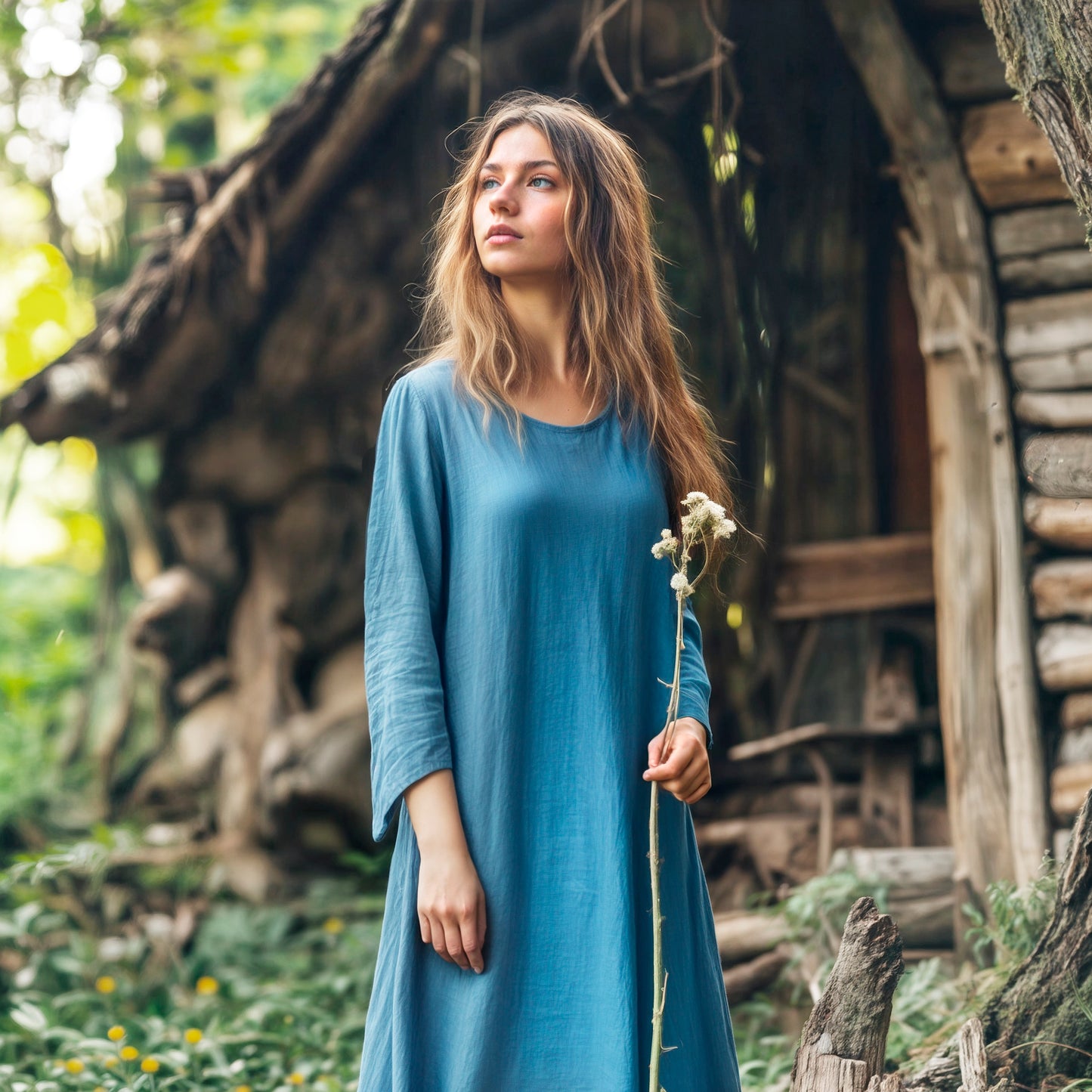 Blue Simple Linen Medieval Dress, Viking Knight LARP Cosplay, Ranger Rustic Gown, Renfaire Plus Size Underdress