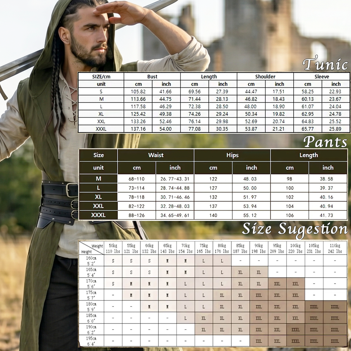 Medieval Men's Renfaire Costume Size Chart