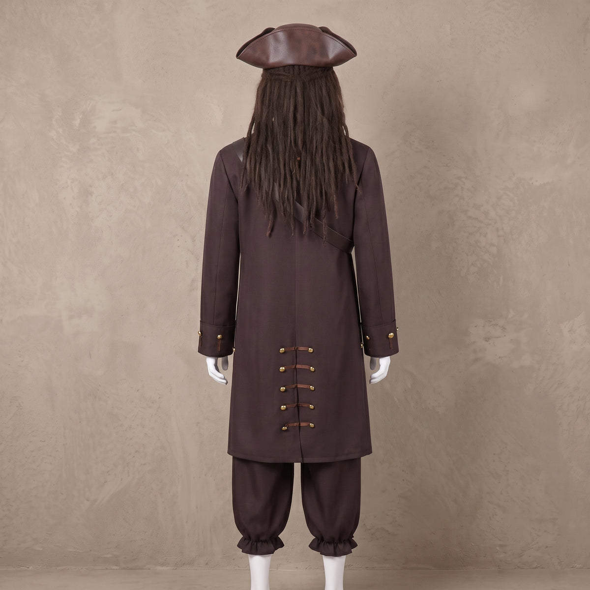 Jack Sparrow Cosplay Adult Costume, Caribbean Pirate Captain Clothes Set with Wig & Tricorne Hat