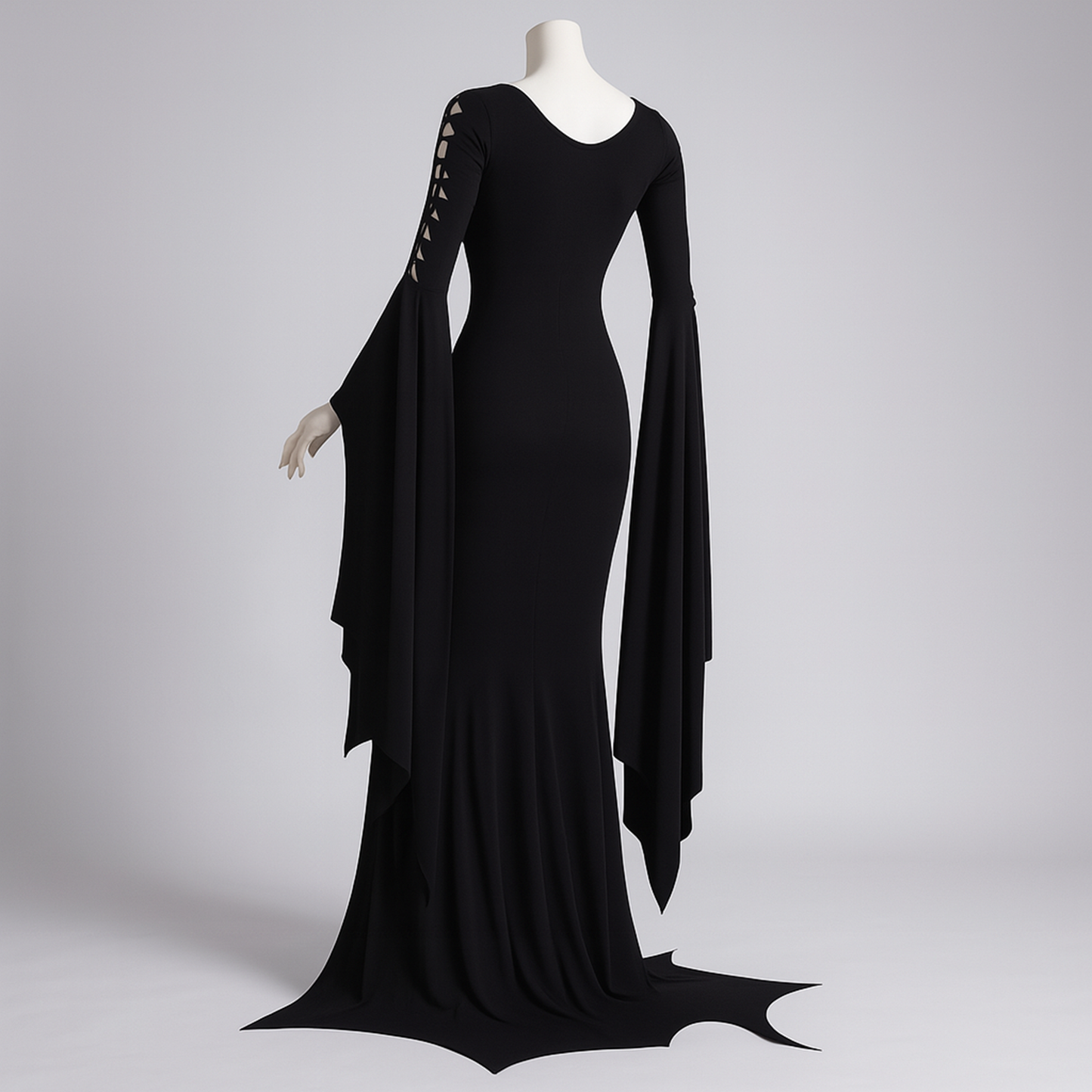 Morticia Addams Dress, Black Witch Dress for Halloween Party, Medieval Gothic Vampire Women Costume, Long Floor Train Gown Plus Size, Fantasy Dark Elven Cosplay