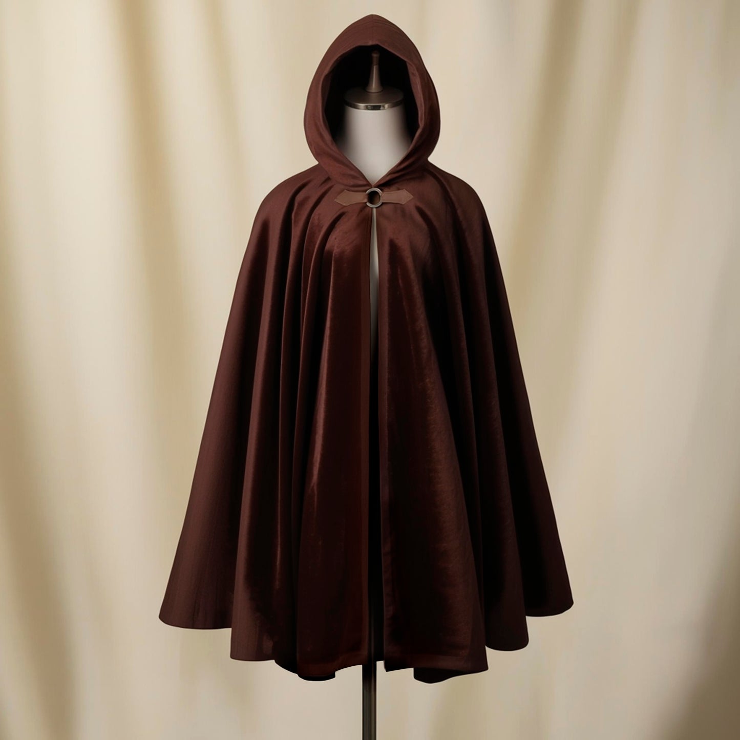 Brown Hobbit Cape Cloak with Hood in Medieval Style, Velvet Hooded Robe for Fantasy Cosplay Costume, LARP Clothes, Unisex Renaissance Elven Outfit