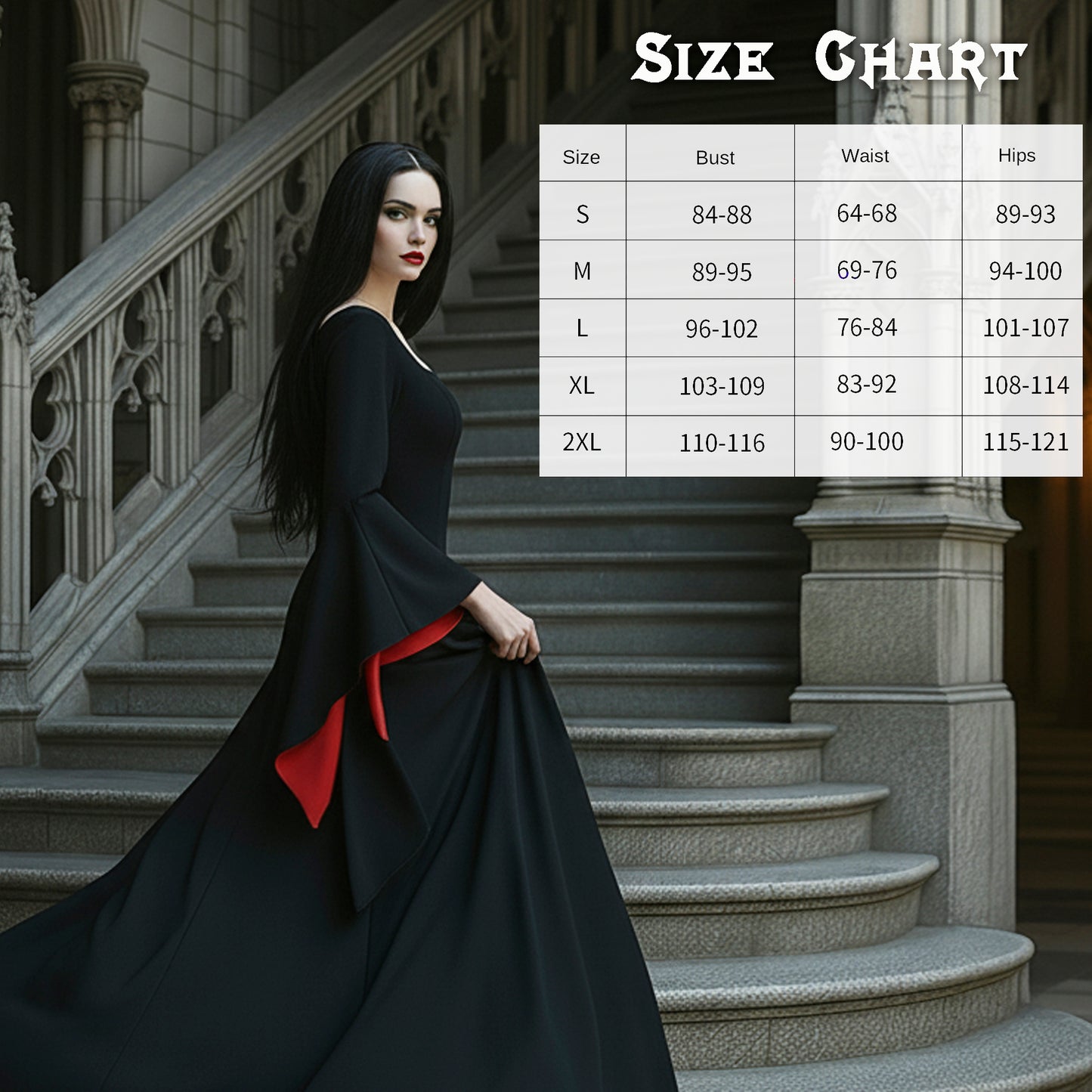 Black & Red Marticia Addams Dress, Gothic Witch Dress: Crimson Bat Flared Sleeve, Long Floor Train, Women Halloween Costume 2025 in Medieval Vampire Style