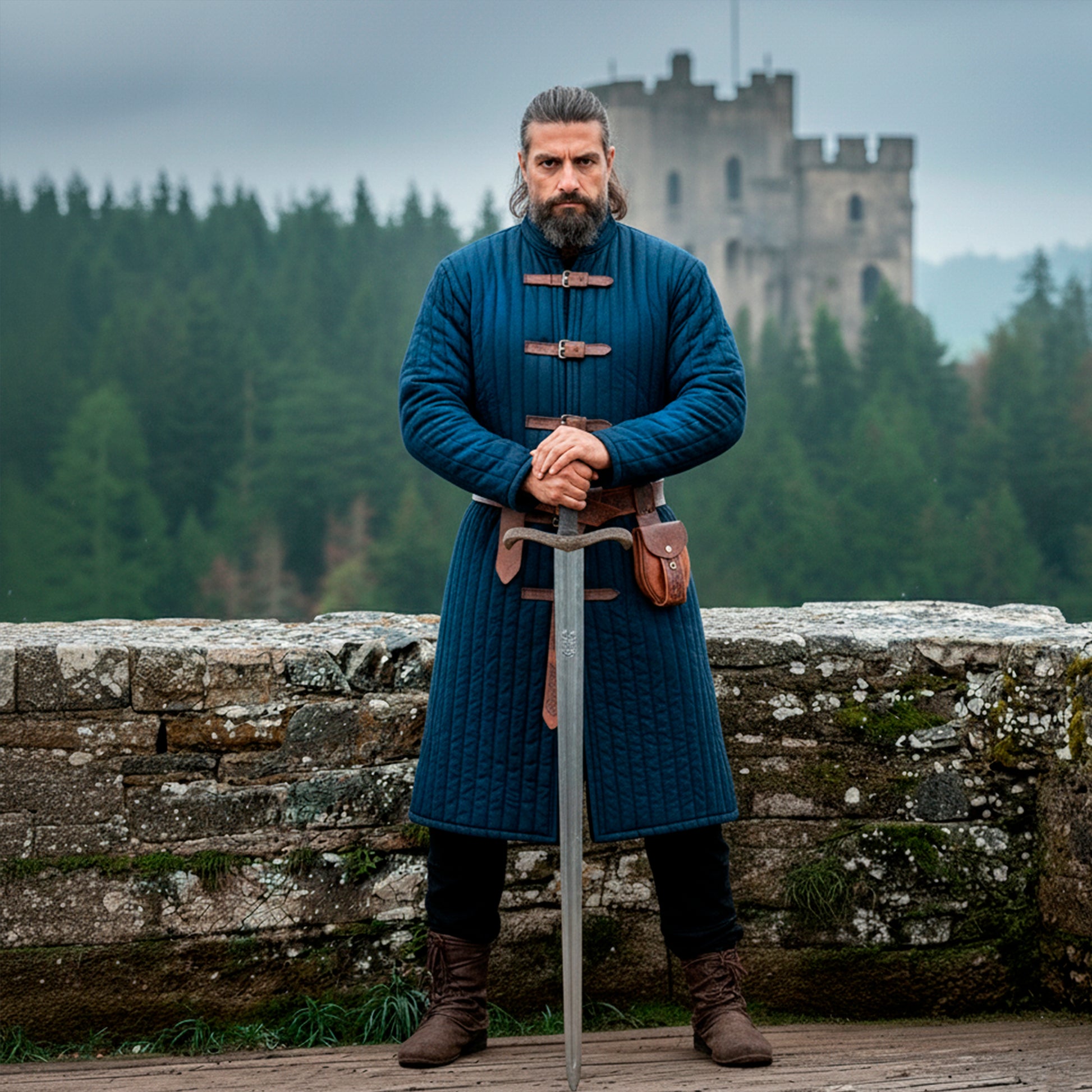 Medieval Knight Gambeson Aketon, Renaissance Fair Quilted Coat for SCA LARP Viking Warrior Cosplay Costume, Mens Padded Armor Jacket