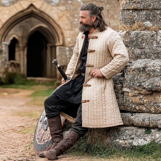 Medieval Knight Gambeson Aketon, Renaissance Fair Quilted Coat for SCA LARP Viking Warrior Cosplay Costume, Mens Padded Armor Jacket