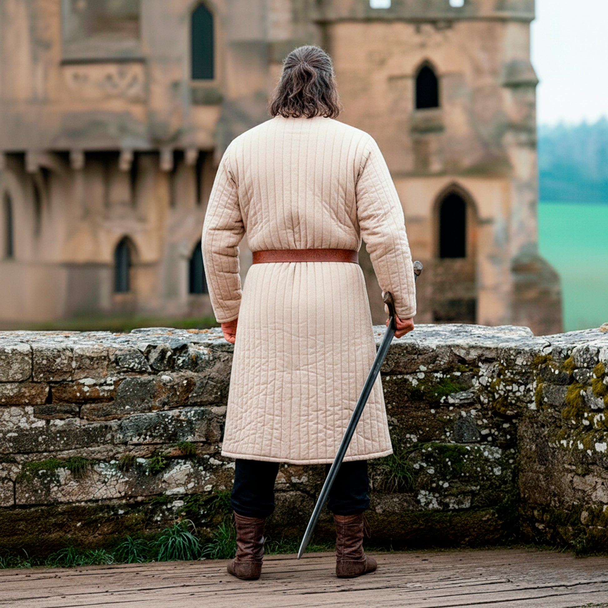 Medieval Knight Gambeson Aketon, Renaissance Fair Quilted Coat for SCA LARP Viking Warrior Cosplay Costume, Mens Padded Armor Jacket