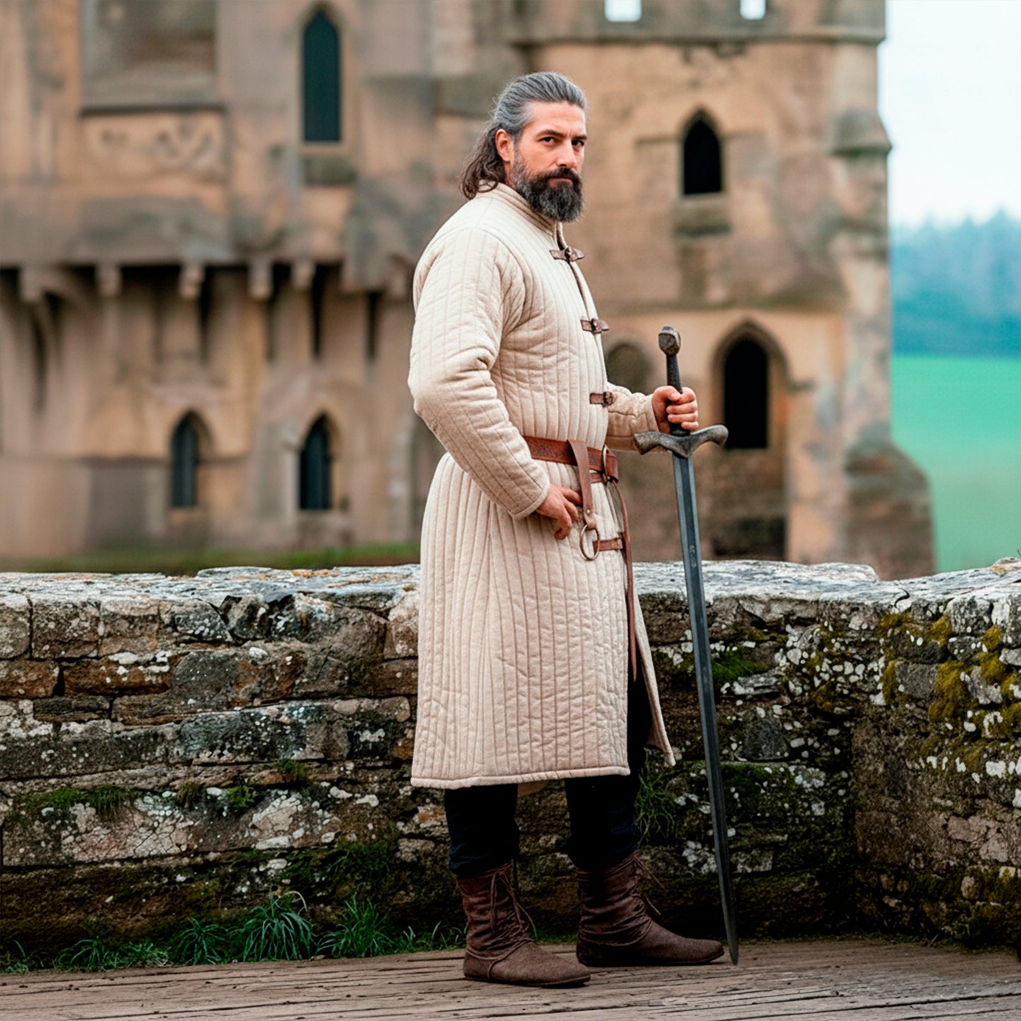 Medieval Knight Gambeson Aketon, Renaissance Fair Quilted Coat for SCA LARP Viking Warrior Cosplay Costume, Mens Padded Armor Jacket