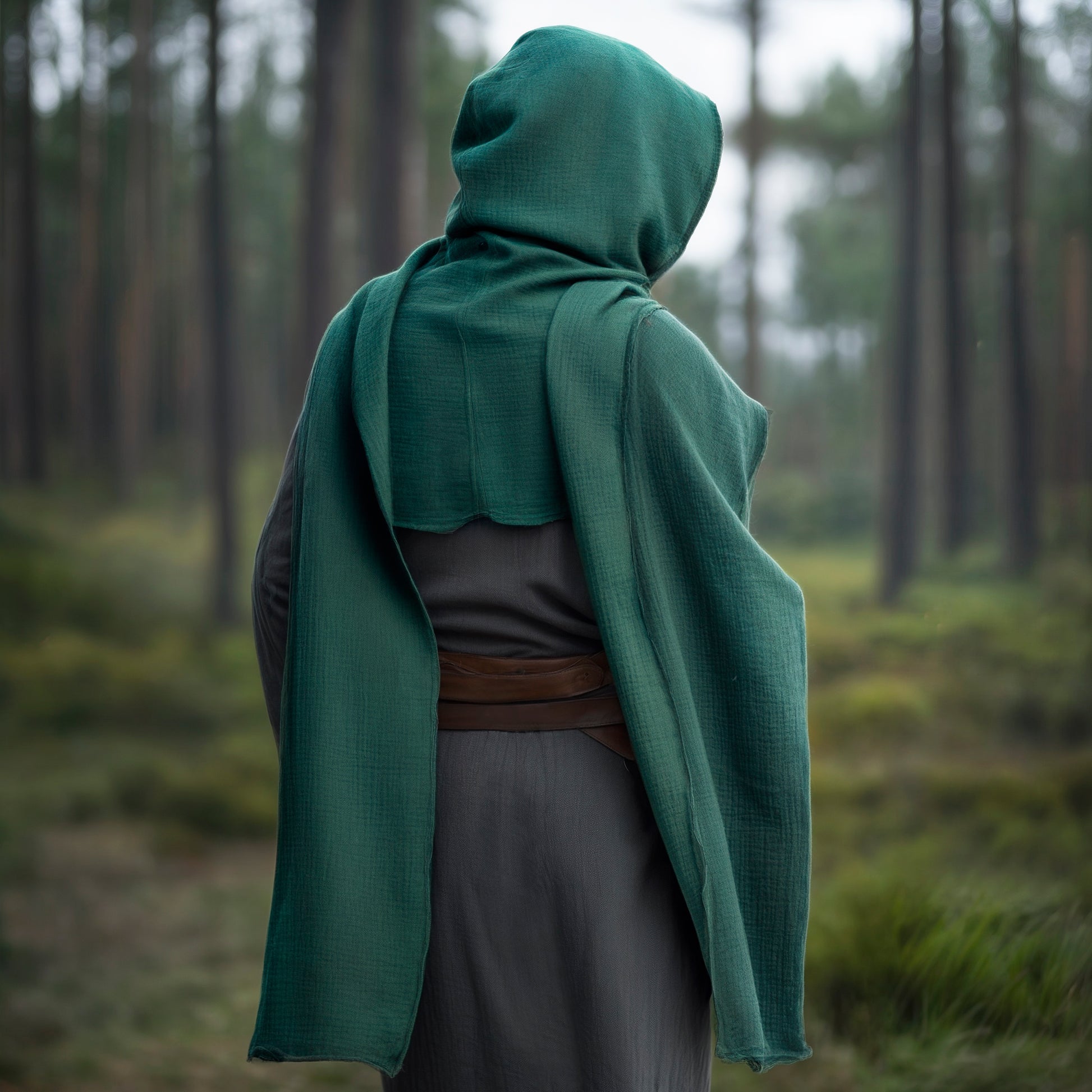 Medieval Green Ranger Cowl Shrug LARP Cosplay Costume, Men Archer Rogue Hoodie, Unisex Hooded Cape, Dune Sand Shawl, Shadow Green Outfit with Hood