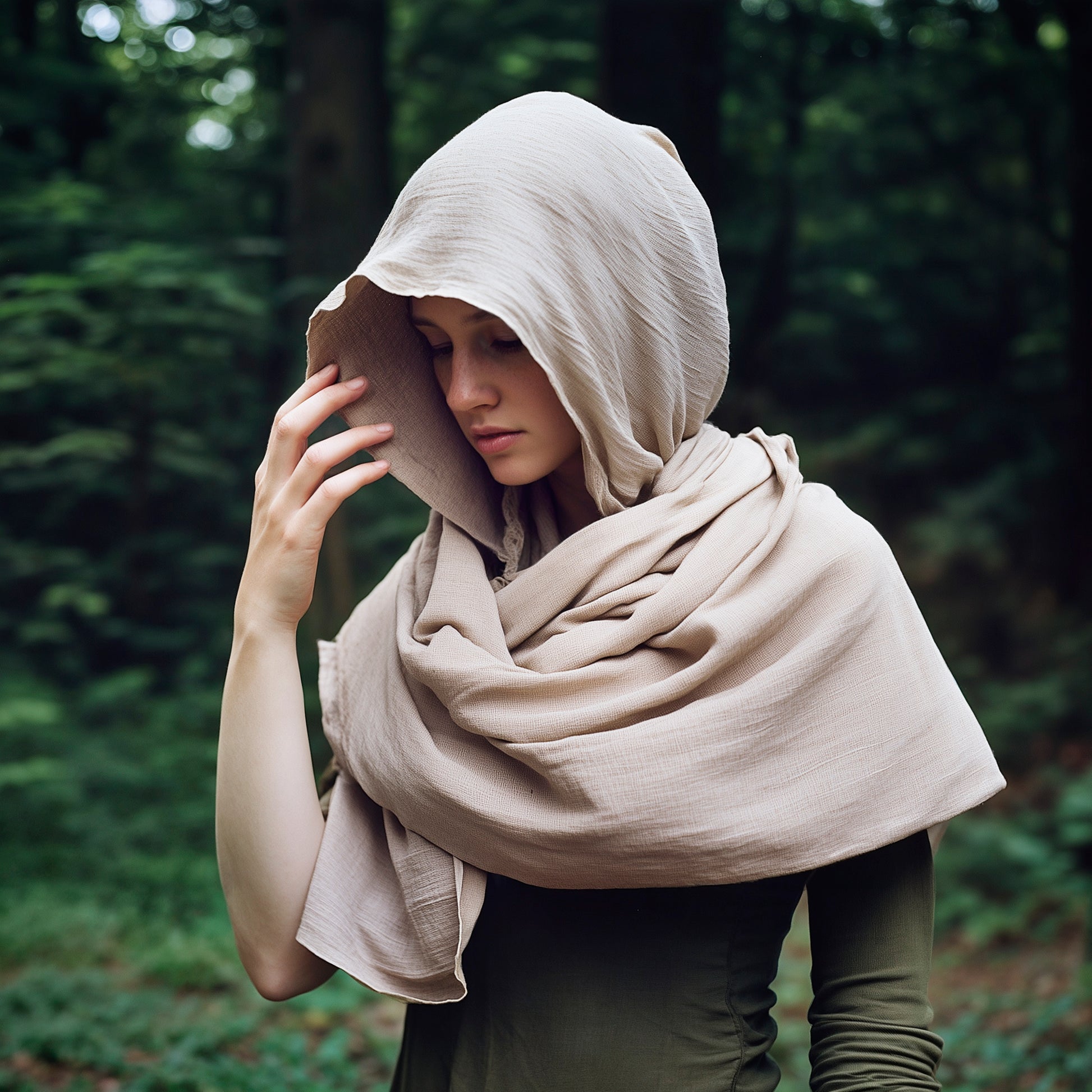 Medieval Beige Ranger Cowl Shrug LARP Cosplay Costume, Men Archer Rogue Hoodie, Unisex Hooded Cape, Dune Sand Shawl, Shadow Green Outfit with Hood