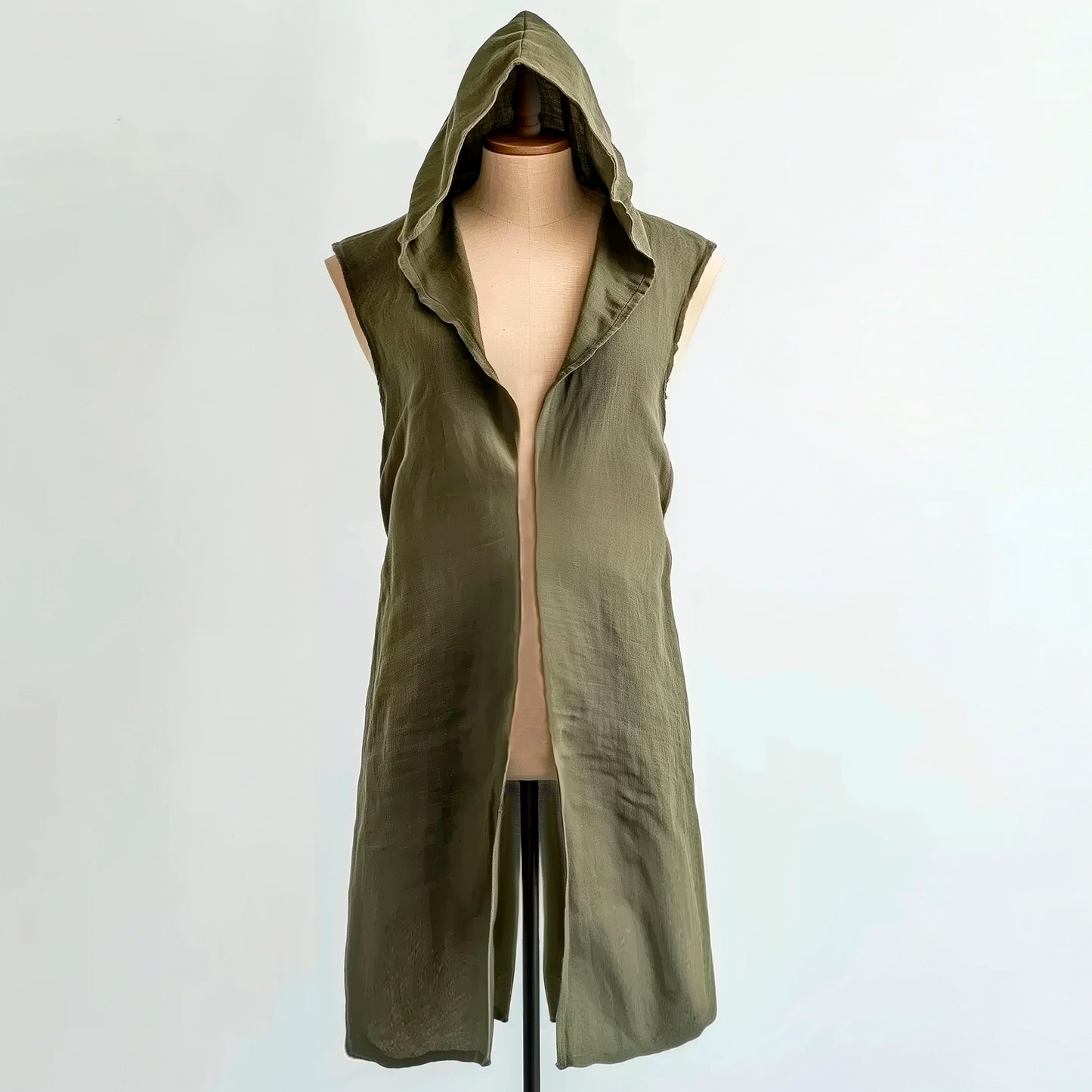 Medieval Men Clothes, Green Hooded Linen Surcoat, Unisex Open-Front Tunic, Ranger Cape Cloak, Ren Faire Cosplay Costume, Fantasy LARP Outfit