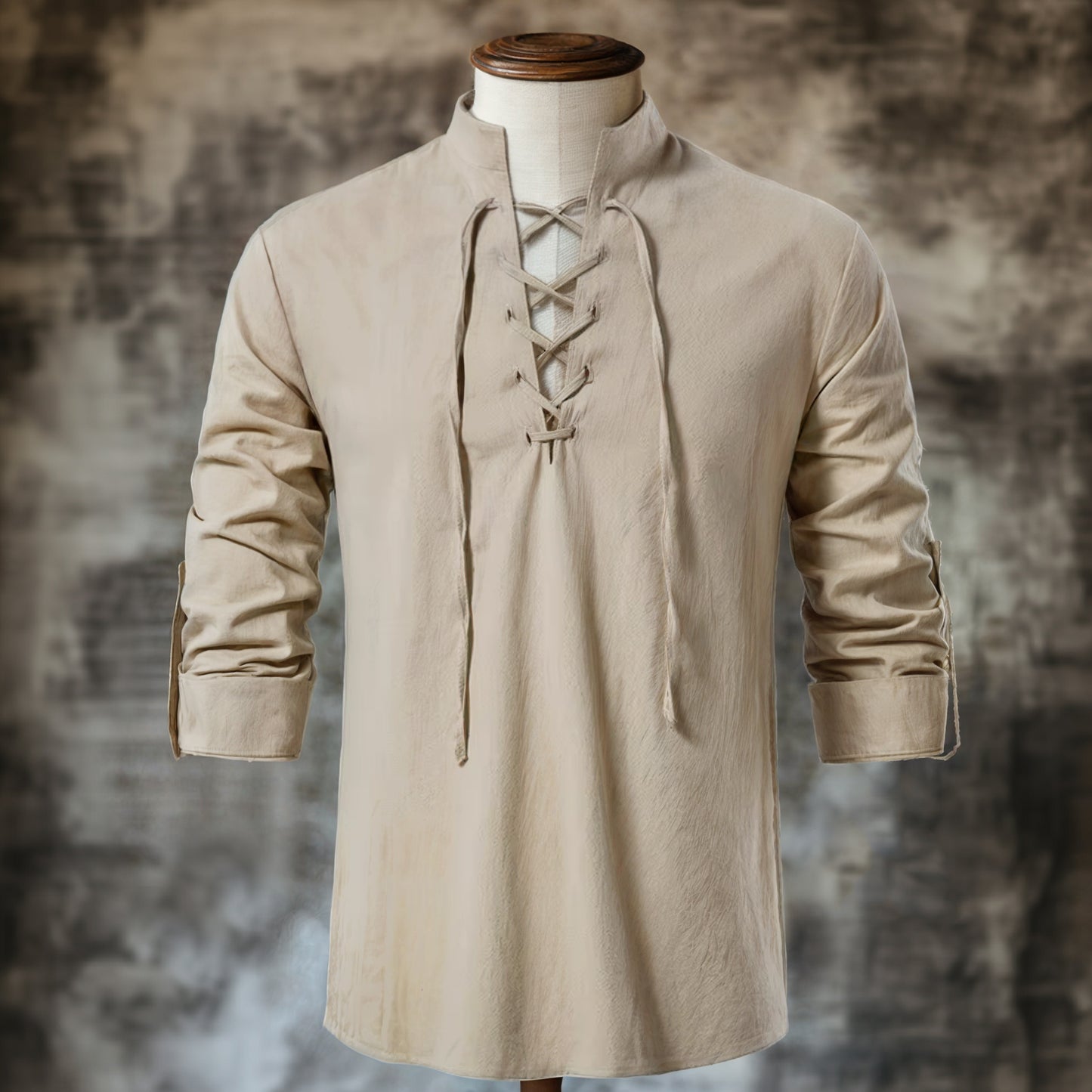 Medieval Men Shirt Lace-Up, Beige Linen Cotton Tunic, Pirate Cosplay Costume, Renaissance Clothes, Ranger LARP Clothing, Viking Outfit