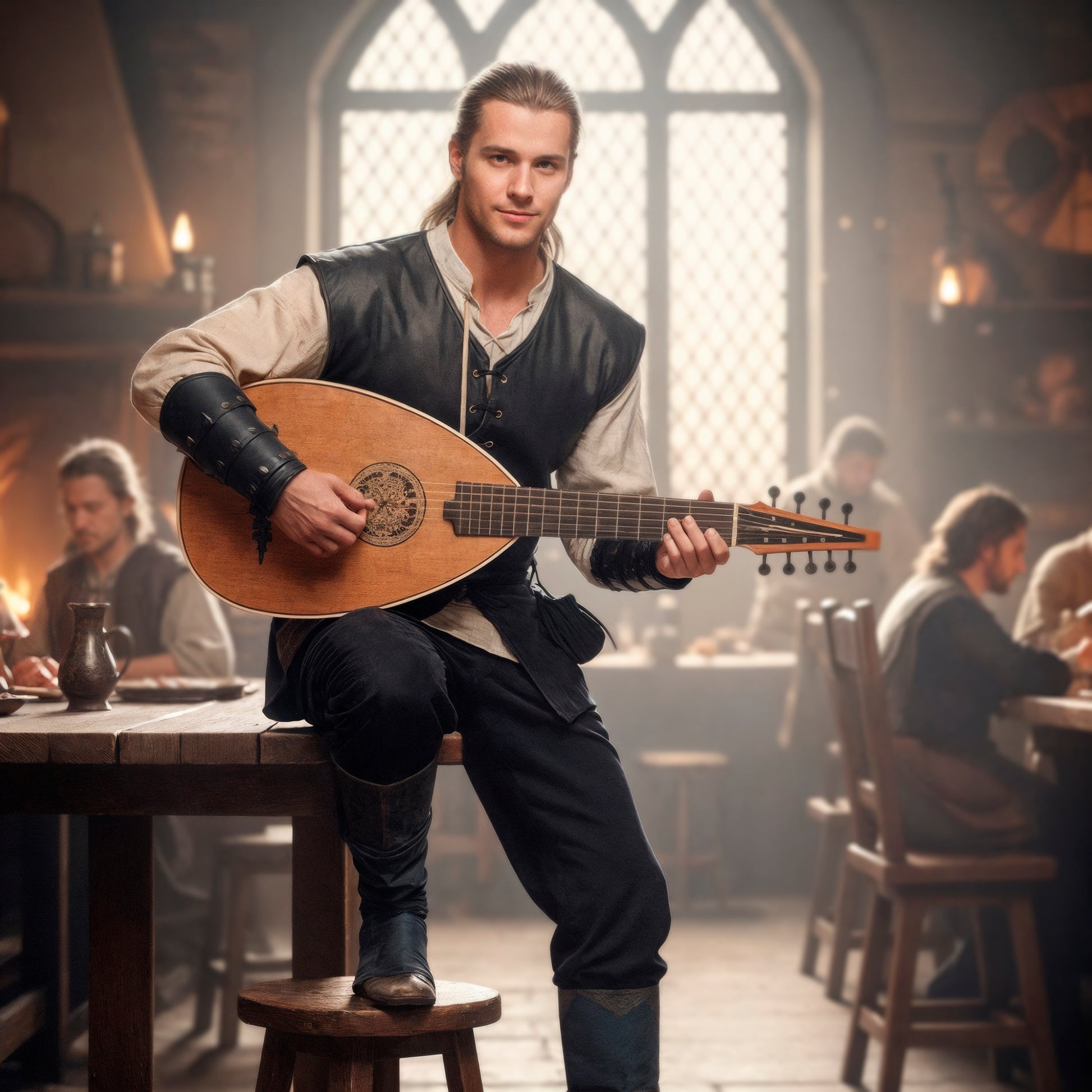 Medieval Viking Warrior Clothes Set 7pcs: Lace-Up Shirt Tunic, Pants Trousers, Vest, Utility Belt & Knight Bracers, LARP Renaissance Costume