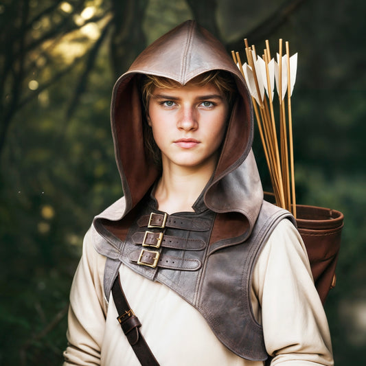 Medieval Ranger Hood, Vegetal Leather Cowl for LARP Cosplay Costume, Assassin Rogue Hoodie, Unisex Hooded Cape, Dune Steampunk Shadow Outfit