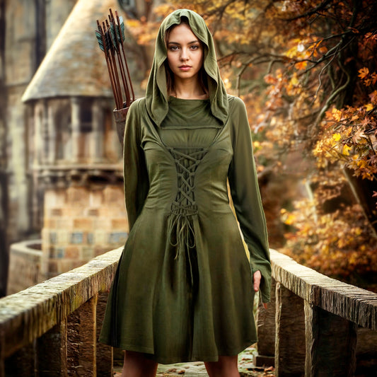 Ranger Women Dress Hood, Medieval Assassin Hoodie, Elven Archer Cape, Renfaire Gothic Outfit, Fantasy LARP