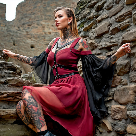 Gothic Steampunk Red Vampire Dress for Halloween Party