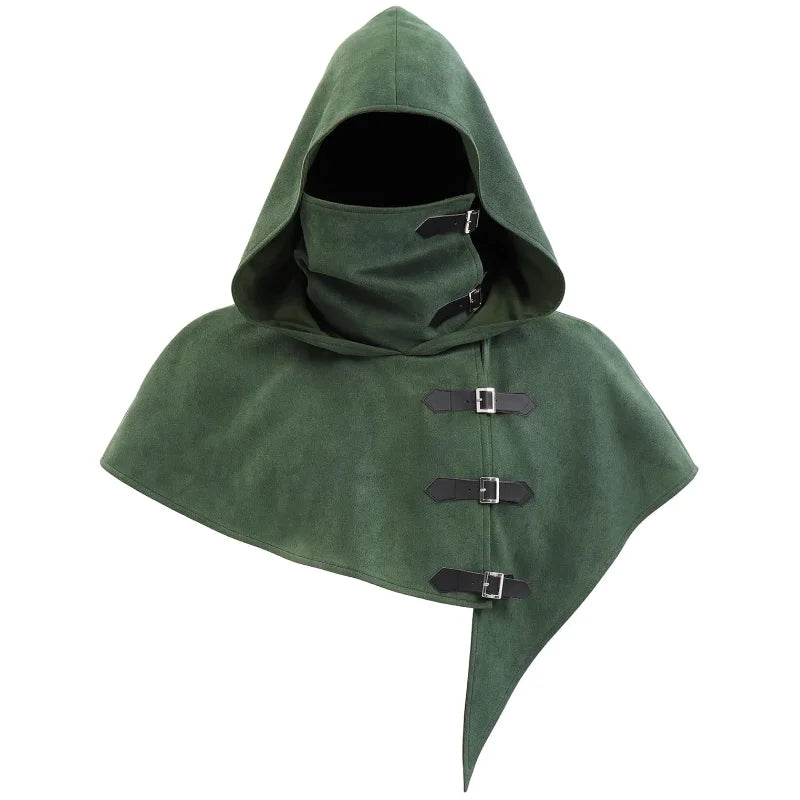 Unisex Medieval Hood Half Cloak Face Cower, Women Men Renfaire LARP Cosplay