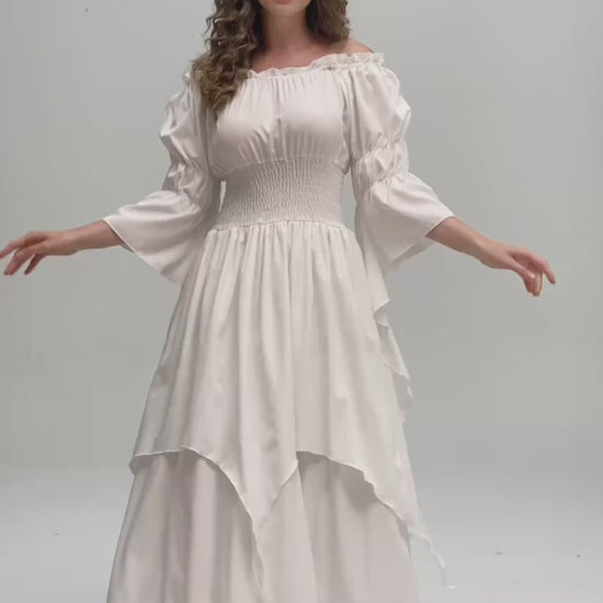 White Renaissance Dress Medieval Fantasy Cosplay, Forest Fairy Princess Gown, Cottagecore Victorian Elven Renfaire Outfit, Women Halloween Costume