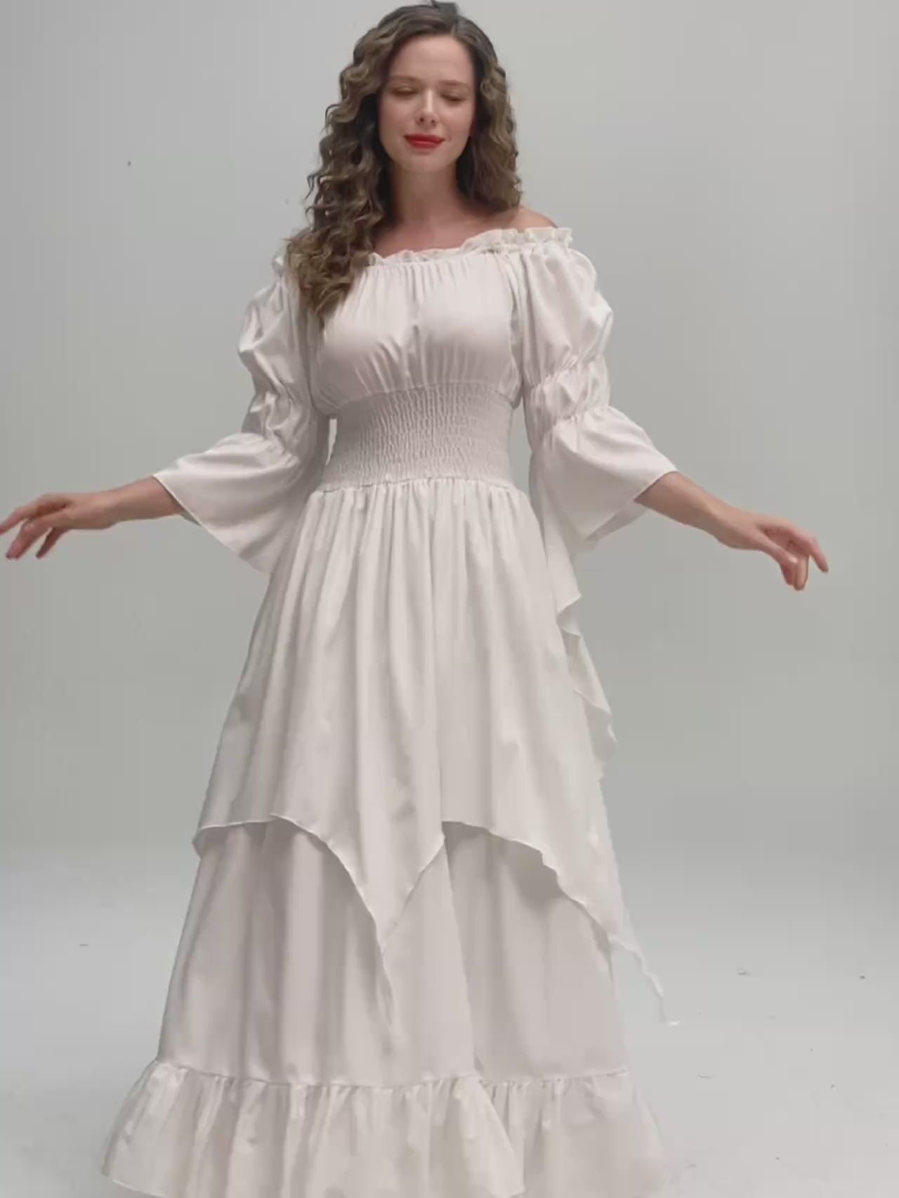 White Renaissance Dress Medieval Fantasy Cosplay, Forest Fairy Princess Gown, Cottagecore Victorian Elven Renfaire Outfit, Women Halloween Costume
