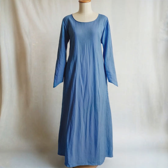 Simple Blue Linen Medieval Dress, Viking Knight LARP Costume, Ranger Rustic Gown, Renfaire Plus Size Underdress