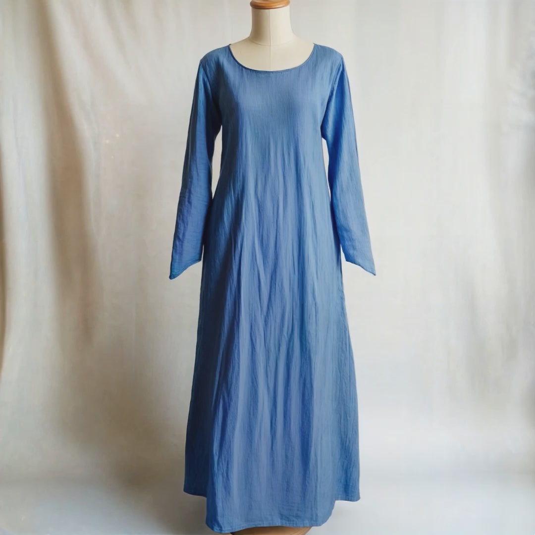 Simple Blue Linen Medieval Dress, Viking Knight LARP Costume, Ranger Rustic Gown, Renfaire Plus Size Underdress
